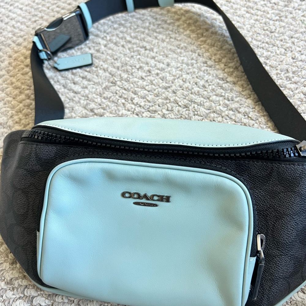 Coach Men's Black and Light Blue Belt Bag